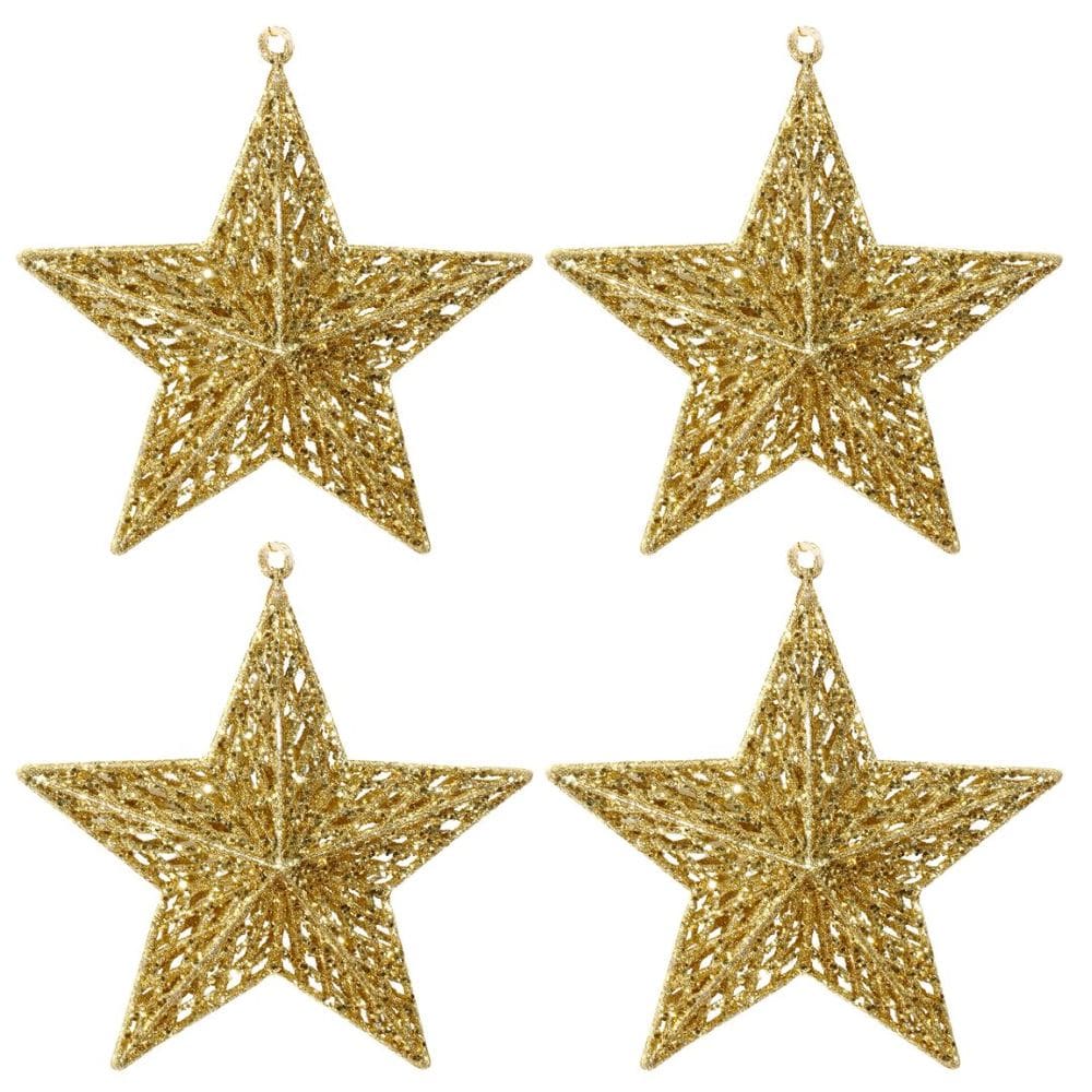Kit 4 Estrelas Glitter Vazado Dourado Natal Gold 3D 18cm - Magizi