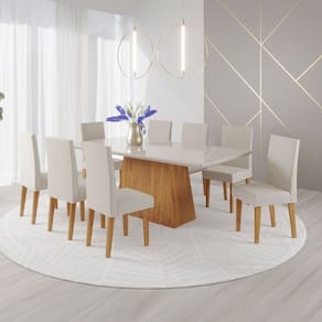 Mesa de Jantar 8 Lugares Bariloche com Vidro Marrom/Off White/Marim - Panorama Móveis