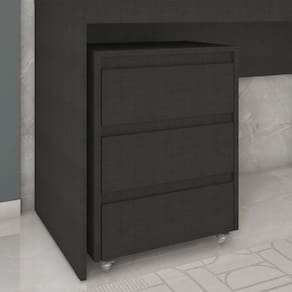 Gaveteiro com Rodízios 3 Gavetas Cáli Escritório/quarto Preto