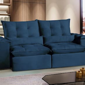 Sofá San Paulo Retrátil e Reclinável - Assento com Molas – 210 Cm Azul Marinho