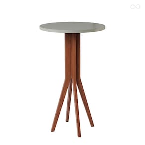 Mesa Bistrô Alta Redonda Madri em Madeira Maciça Castanho Tampo Off White CCS
