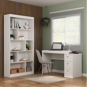 Kit 2 Peças com Escrivaninha e Estante para Livros Kigali Espresso Móveis Branco