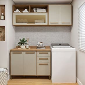 Lavanderia Modulada com 2 Armários Aéreos e Balcão 3 Portas Salvador Cinamomo/Off White