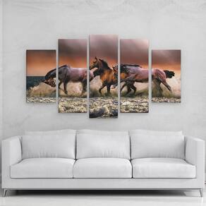 Quadro Decorativo Paisagens de cavalos 108x65cm em mdf