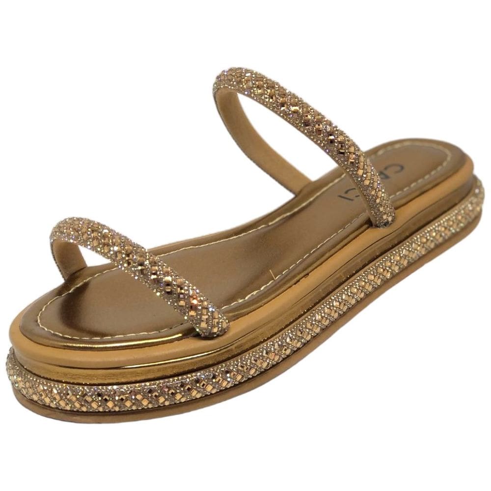 Chinelo Plataforma Cacci com Tiras Finas em Pedrarias