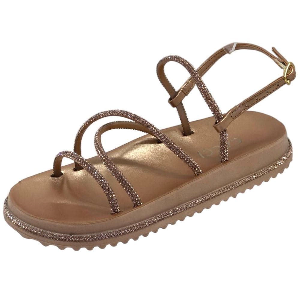 Sandália Flatform Metalizada Cacci com Tiras em Strass