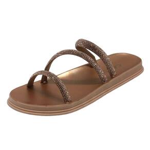 Chinelo Flat de Brilho Strass Cacci com Tiras Versátil Moda