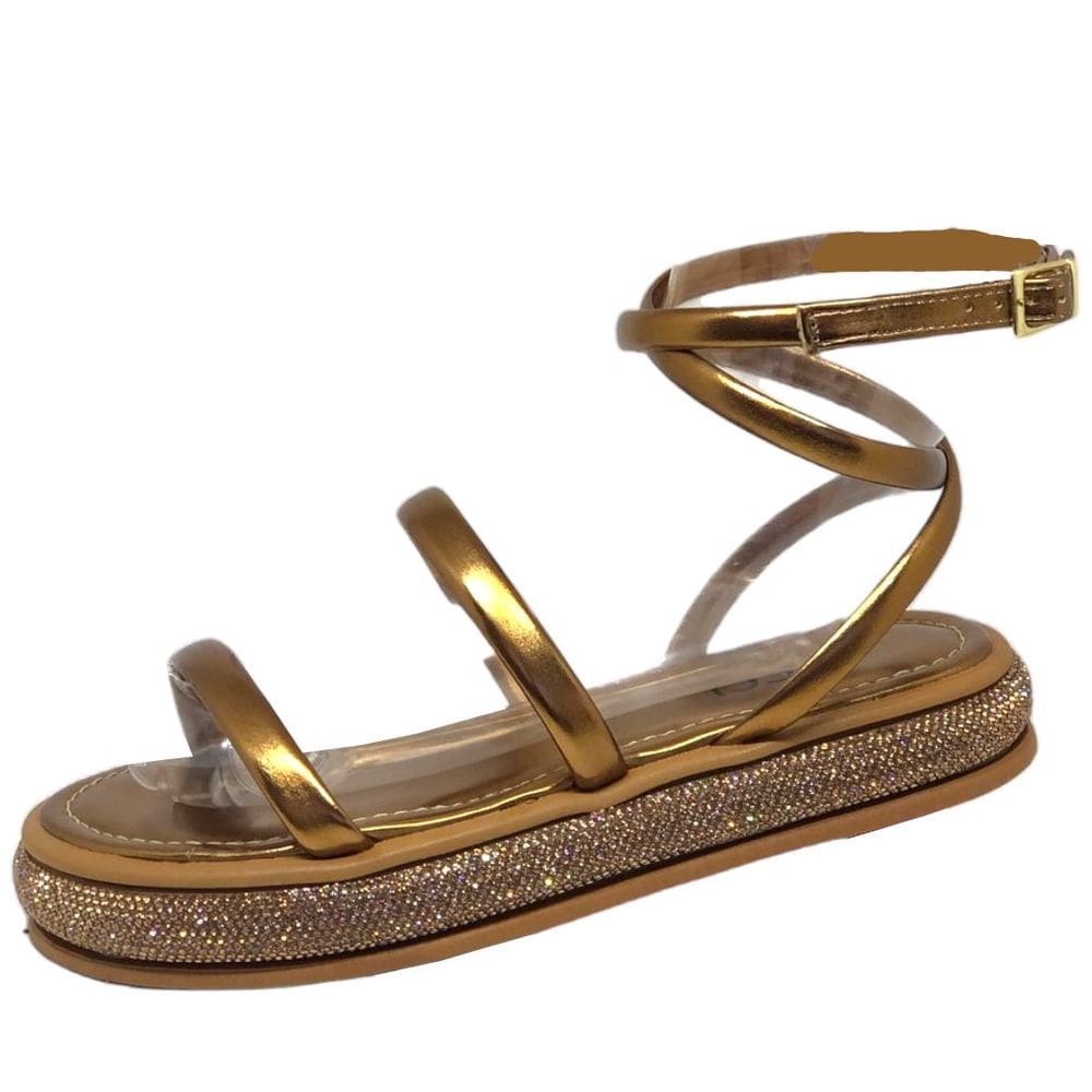 Sandália Flat Strass Brilho Cacci Moda