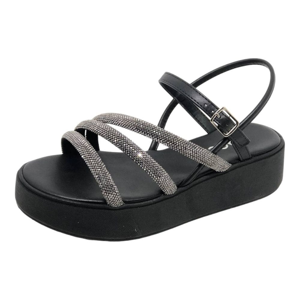 Sandália Feminina Flatform Conforto Moderna Strass Cacci
