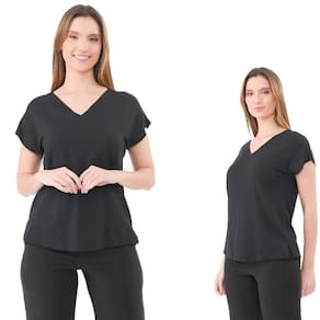 Blusa manga curta trabalhada decote em V Miralis