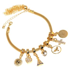 Pulseira Berloques Religiosa Oração Aparecida Folheado 18k