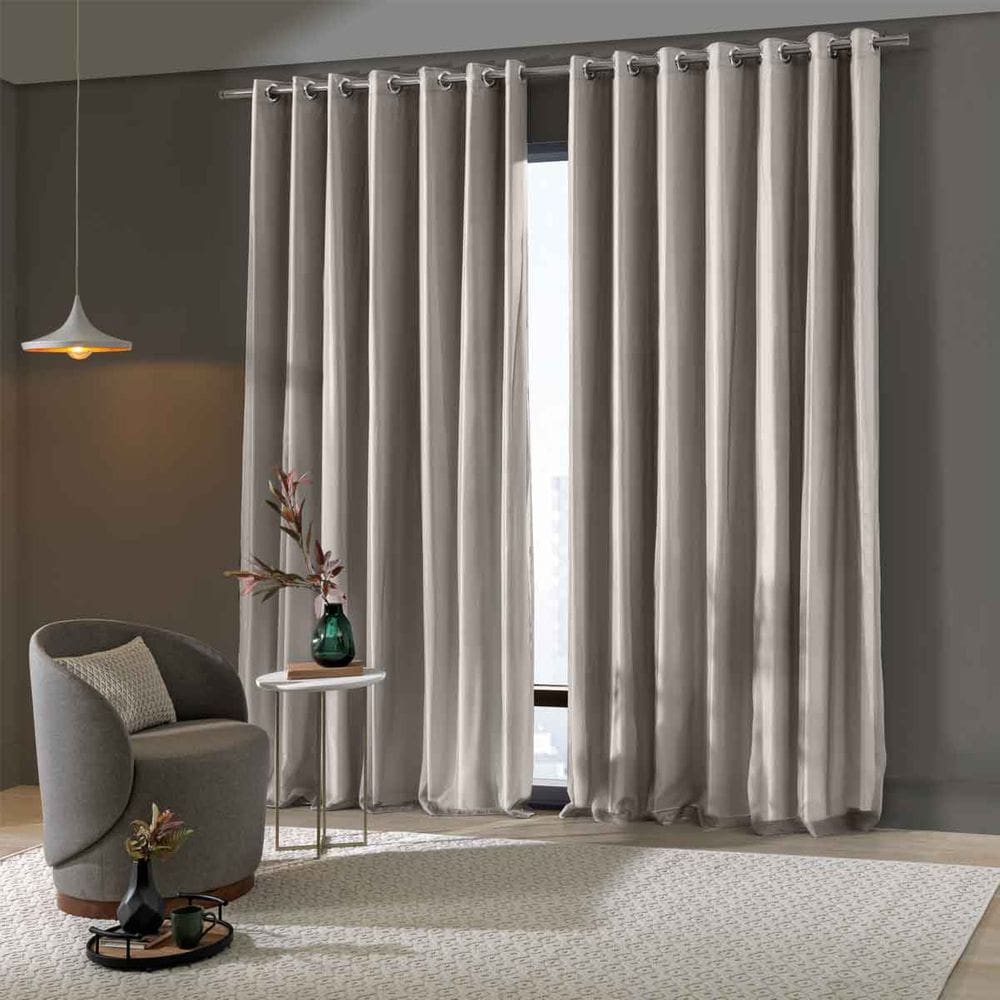 Cortina Blackout Quarto Duna Pratika Cromo 4,20 x 2,50 Voil Com Forro Corta Luz Pvc Bella Janela