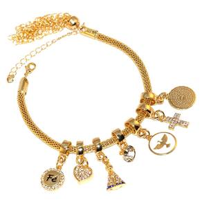 Pulseira Berloques Religiosa Oração Aparecida Folheado 18k