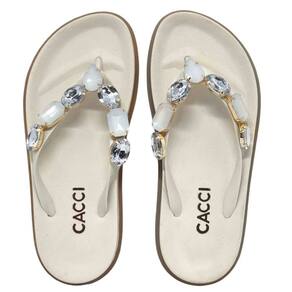 Chinelo de Dedo Feminino Moderno Tiras Pedras Flat Cacci