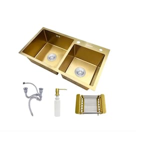 Kit Cuba Pia Gourmet Dupla Cozinha Aço Inox E Torneira Flexivel Brinovar