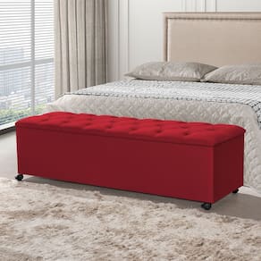 Recamier Baú com Rodízios Cancun 1,50m Veludo Vermelho
