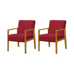 Kit 2 Poltronas Base em Madeira Maciça Decorativas Bora Bora Veludo Vermelho
