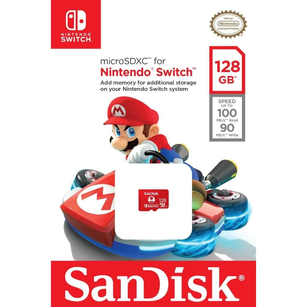 Cartão de memória SanDisk Nintendo Switch MicroSD 128GB, licenciado oficialmente para o console Nintendo Switch, SDSQXAO-128G-GNCZN  SANDISK