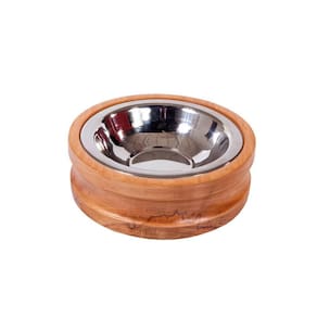 Comedouro / Bebedouro Modernpet Redondo Madeira Inox - Médio