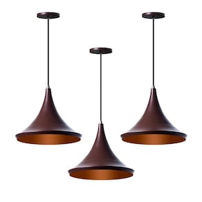 Lustre Pendente Chapéu Chinês 33Cm Marrom Alumínio Kit 3
