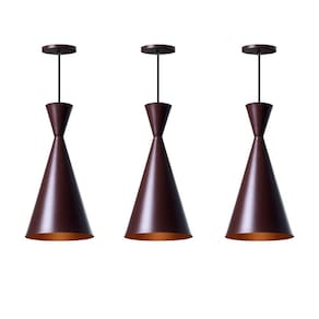Kit 3 Lustre Pendente Canadá Marrom Com Cobre Mesa Jantar