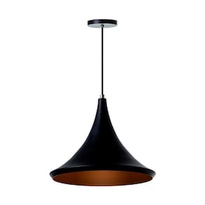 Lustre Pendente Chapéu Chinês 33Cm Preto Alumínio