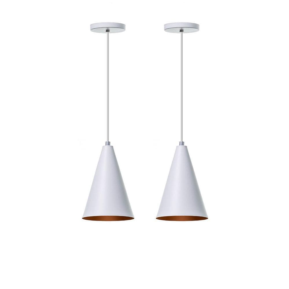 Lustre Pendente Cone P Em Alumínio Branco - Kit 2 Unidades
