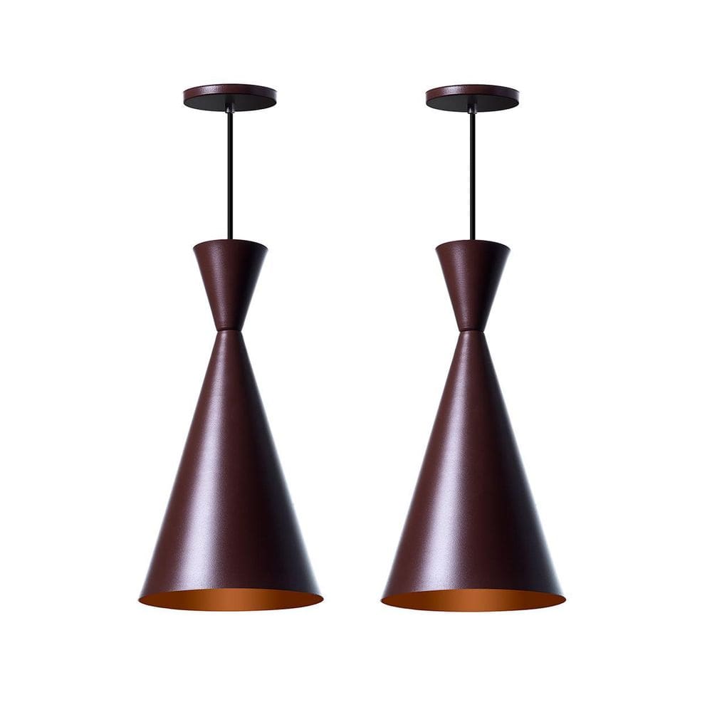 Lustre Pendente Canadá Marrom E Cobre - 2 Unidades 40x19cm