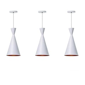 Kit 3 Lustre Pendente Canadá Branco Com Cobre Mesa Jantar