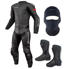 Macacão Masculino Moto Shiver 2 Peças TAM 3G + Bota Motociclista Superbike TAM 43 Com Touca ninja