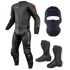 Macacão Masculino Moto Shiver 2 Peças TAM M + Bota Motociclista Superbike TAM 42 Com Touca ninja