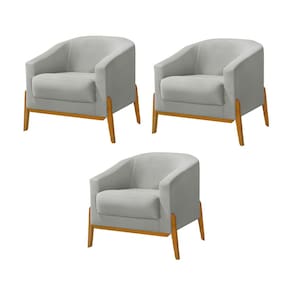 Kit 3 Poltronas Living Base em Madeira Maciça Flórida Veludo Cinza Claro