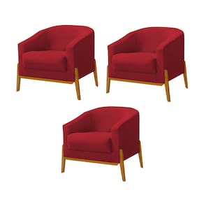 Kit 3 Poltronas Living Base em Madeira Maciça Flórida Veludo Vermelho