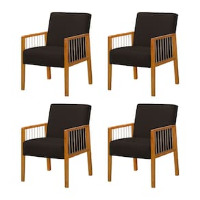 Kit 4 Poltronas Decorativa Base em Madeira Maciça e Corda Náutica Copacabana Linho Marrom Escuro