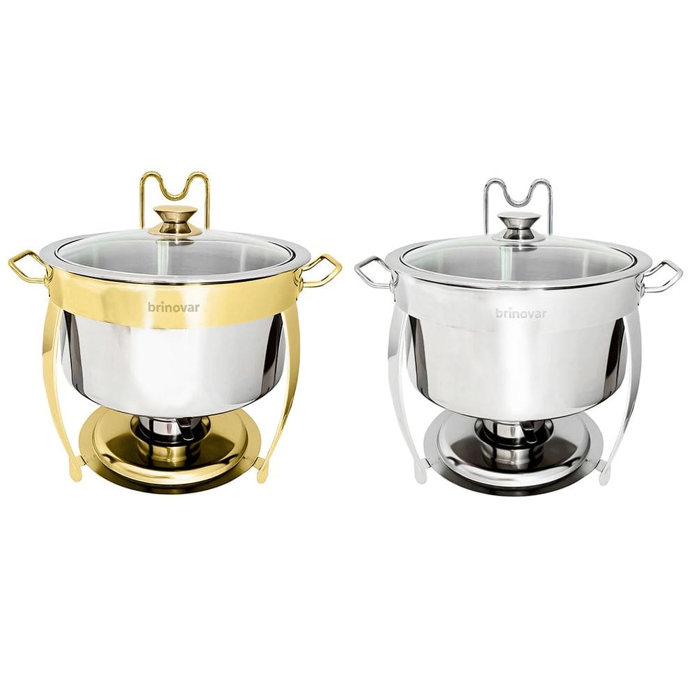 Kit 2 Rechaud Redondo Banho Maria Aço Inox 8 Litros Brinovar