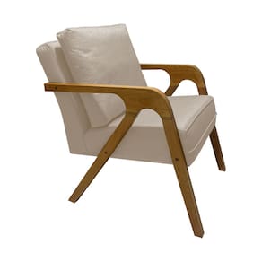 Poltrona Decorativa Pés em Madeira Maciça Monaco Linho Capuccino