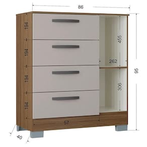 Cômoda 868 4 Gavetas e 1 Porta com Guarda Roupa Solteiro Córdoba 4 Portas Castanho Off White - Poquema