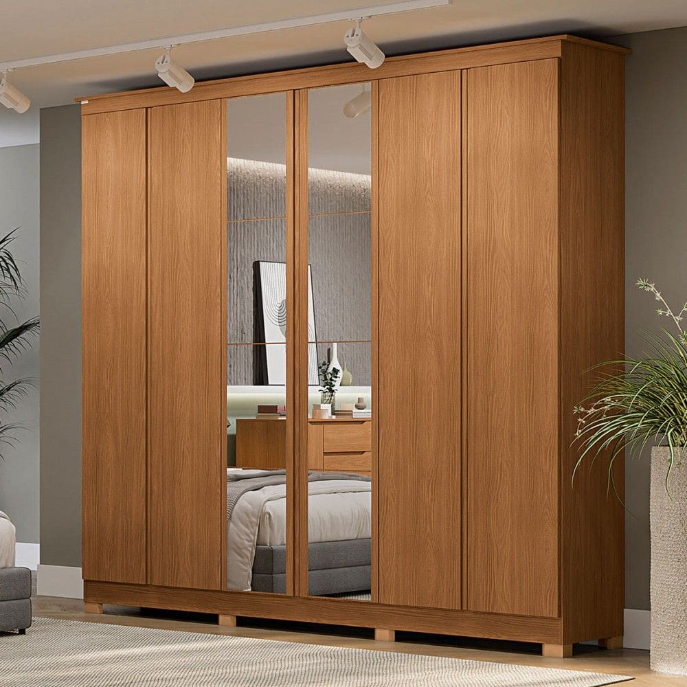 Guarda-Roupa Casal 6 Portas 3 Gavetas com Espelho Cb01r Canela - Kappesberg