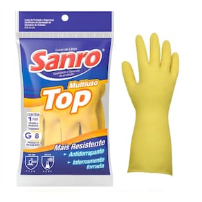 Kit 5 Pares Luva em Látex Reforçada Amarela - SANRO