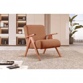 Poltrona Braço De Madeira Laguna bouclé Laranja 402