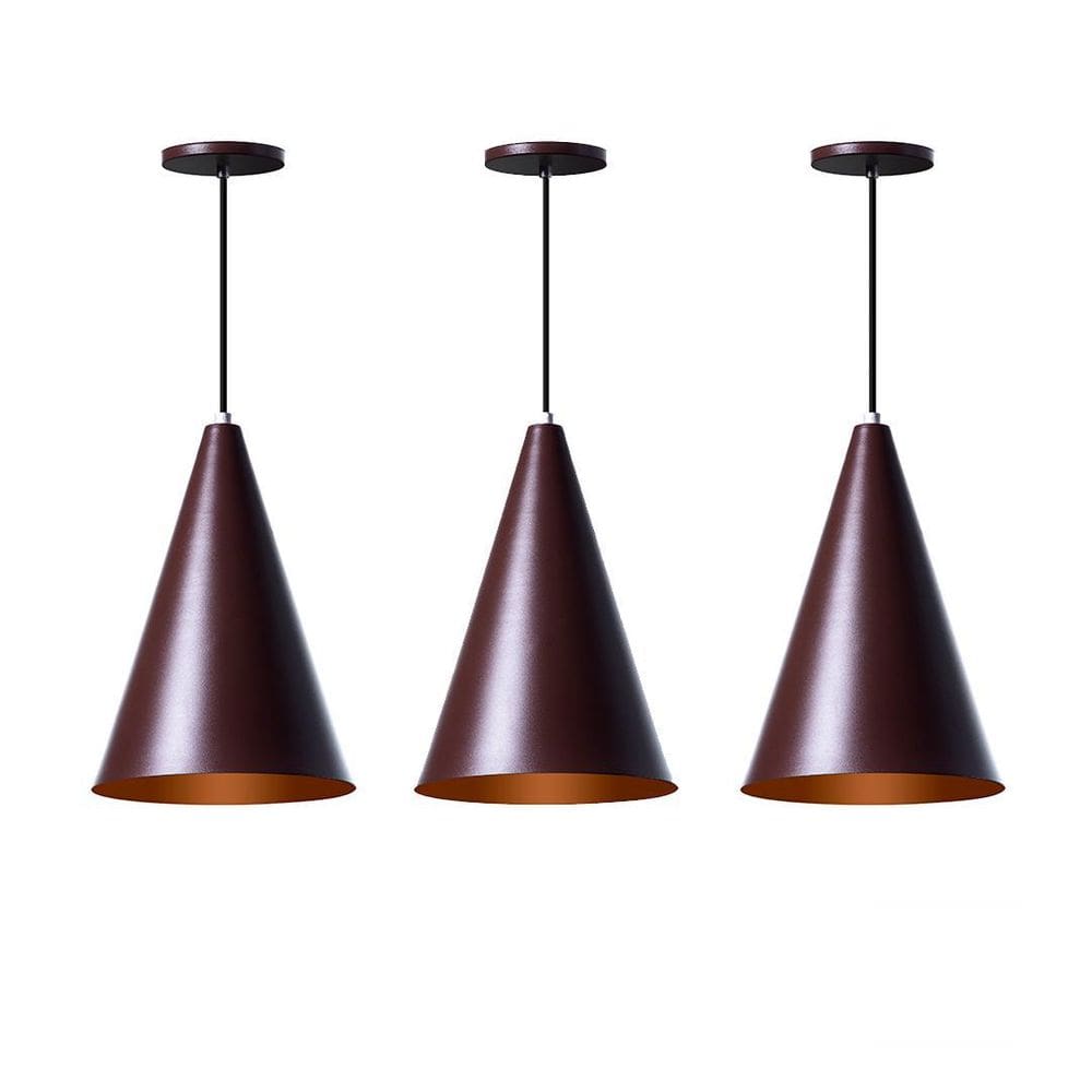 Kit 3 Lustre Pendente Cone M Marrom Alumínio Decoração