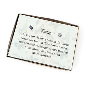 Brinco ponto de luz aço - Caixa presente com frase Nora