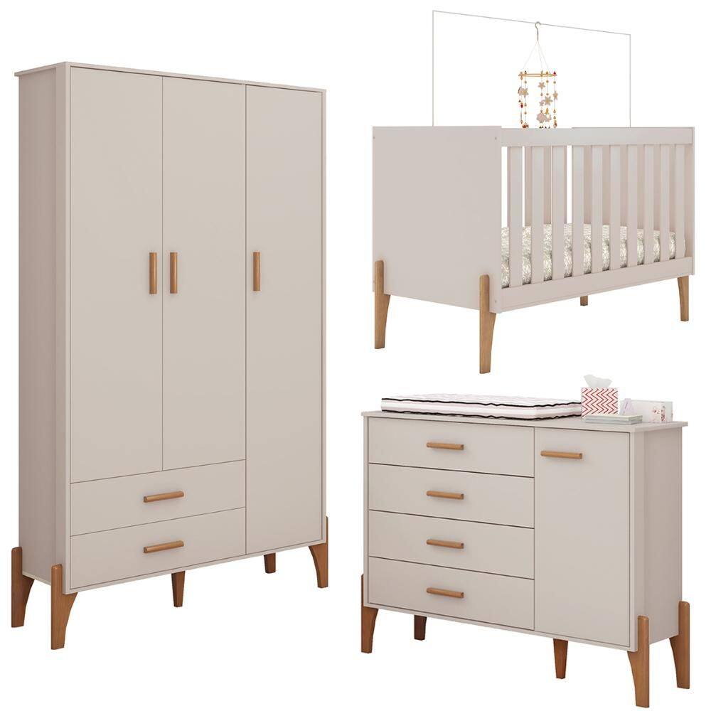 Kit Quarto Infantil Iris Berço Cama Comoda e Guarda Roupa - Off White