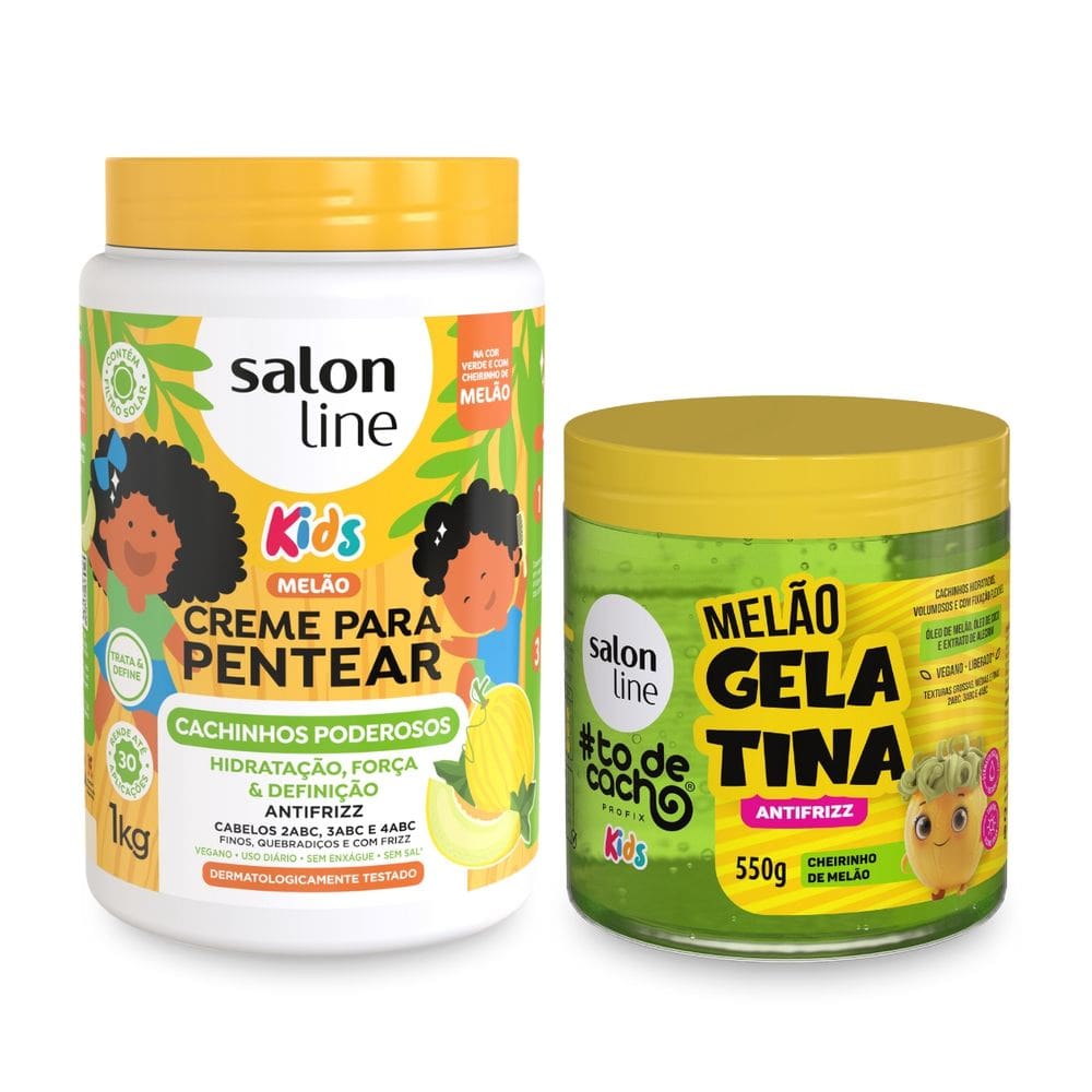 Kit Creme Pentear 1Kg + Gelatina 550g Kids Melão Salon Line
