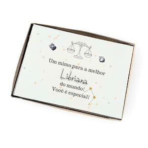 Brinco ponto de luz aço + Caixa presente com frase Signo Libra