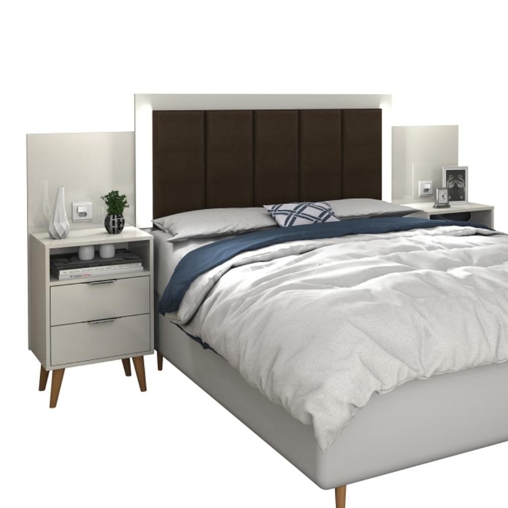 Cabeceira Regulável Triz com Mesa de Cabeceira Off White