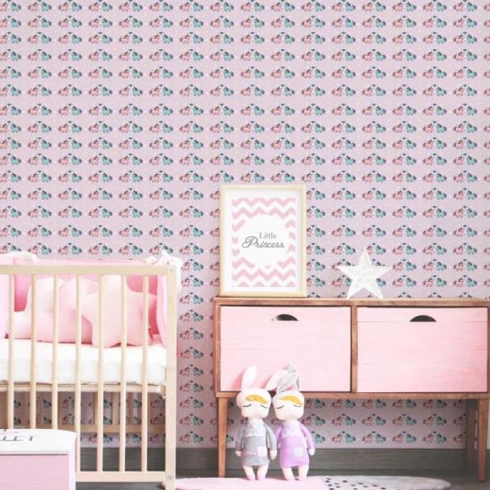 Papel de Parede Infantil Casal Unicórnio