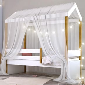 Cama Montessori Exclusiv Fio de Luz Colchão e Voal Branco