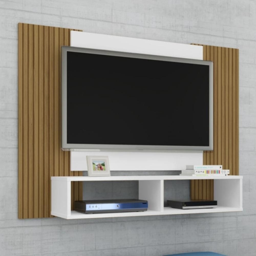 Painel para TV Bridge com Detalhe em Ripas Branco