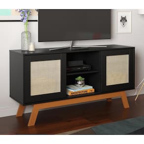 Rack para TV Amsterdam detalhe em Rattan Sintético Preto